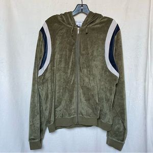 ☆ Olive Green Velour Y2k Full Zip Down XL Sweater Jacket by Lily ☆